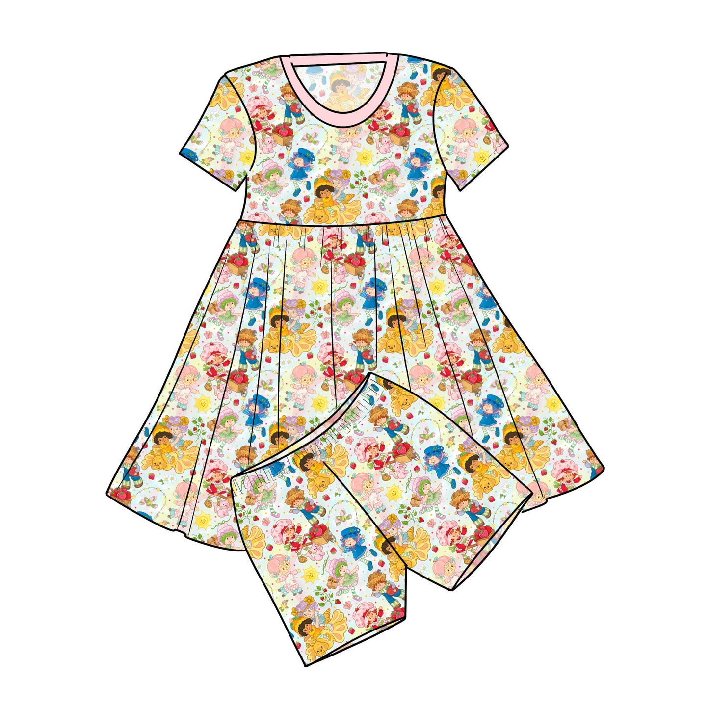 July Pre-order Twirl Dress with Shorts - Vintage Strawberry