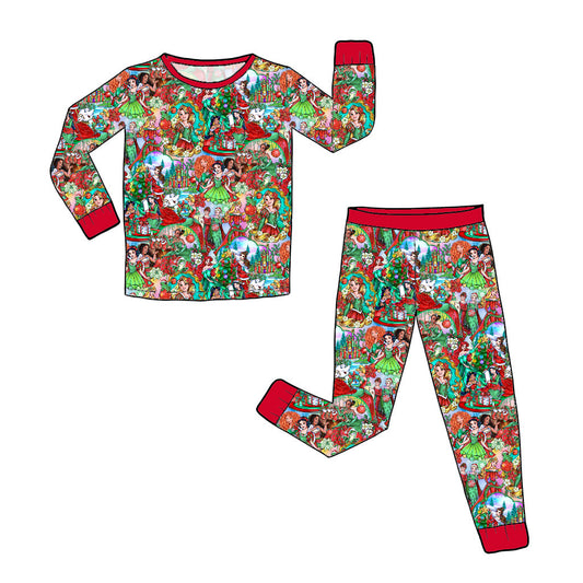 RTS Long Sleeve and Pants Pajama Set - XMas Princesses