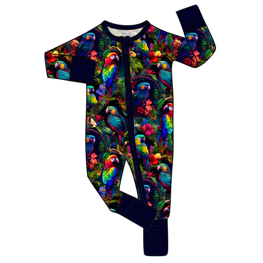 June Pre-Order Bamboo Convertible Zip Romper - Birds