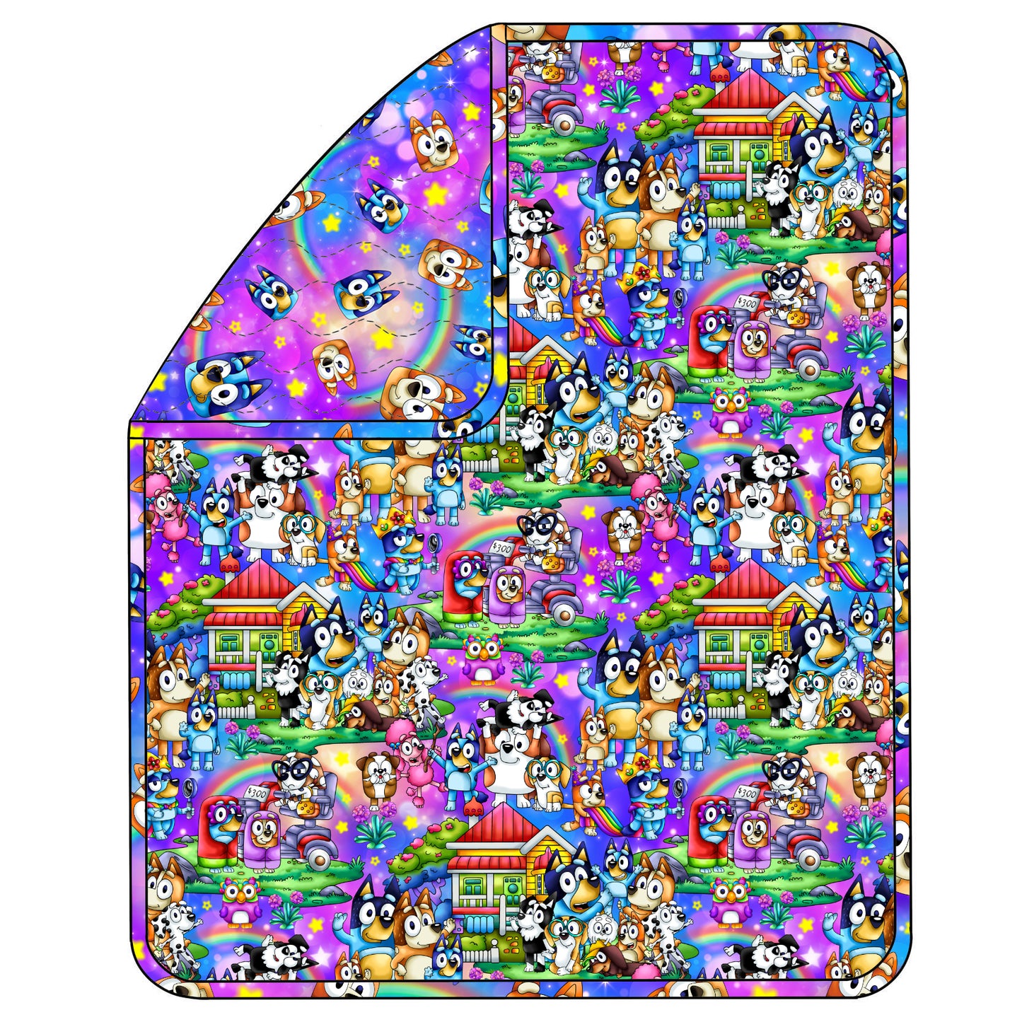 RTS 50x60 Triple Layer Quilted Bamboo Blanket - Rainbow Dogs