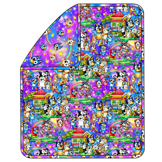RTS 50x60 Triple Layer Quilted Bamboo Blanket - Rainbow Dogs