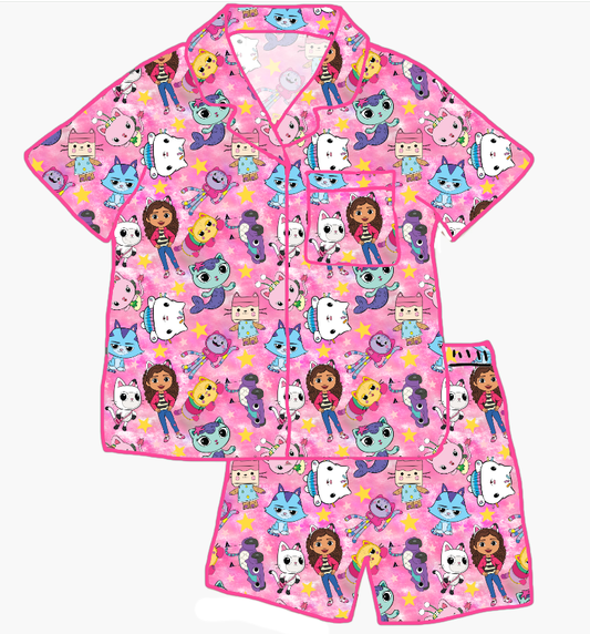 RTS Formal Button Down Pajama Set - Gabby's Cats