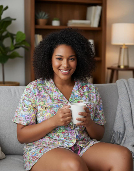 RTS Women's Button down top and shorts set - Strawberry Surprise