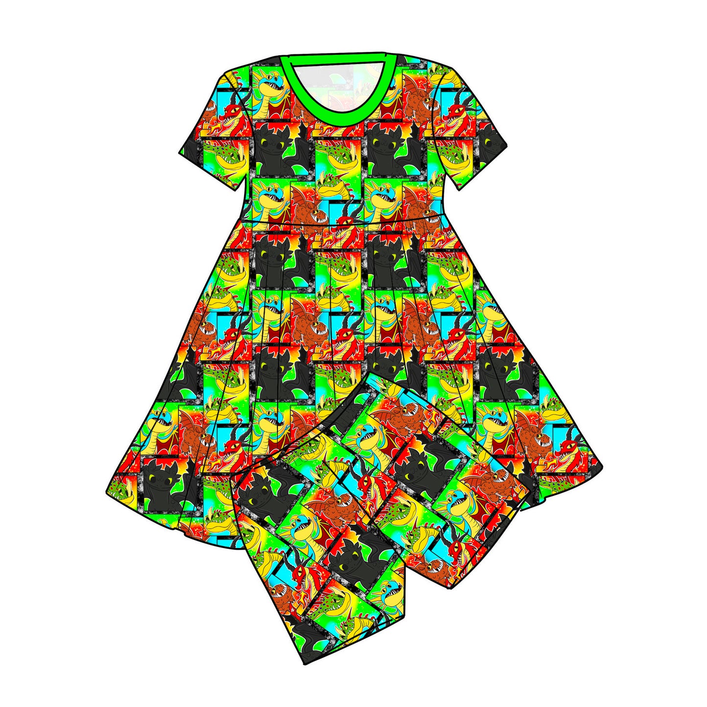 CLEARANCE RTS Bamboo Twirl with Shorts - Dragons