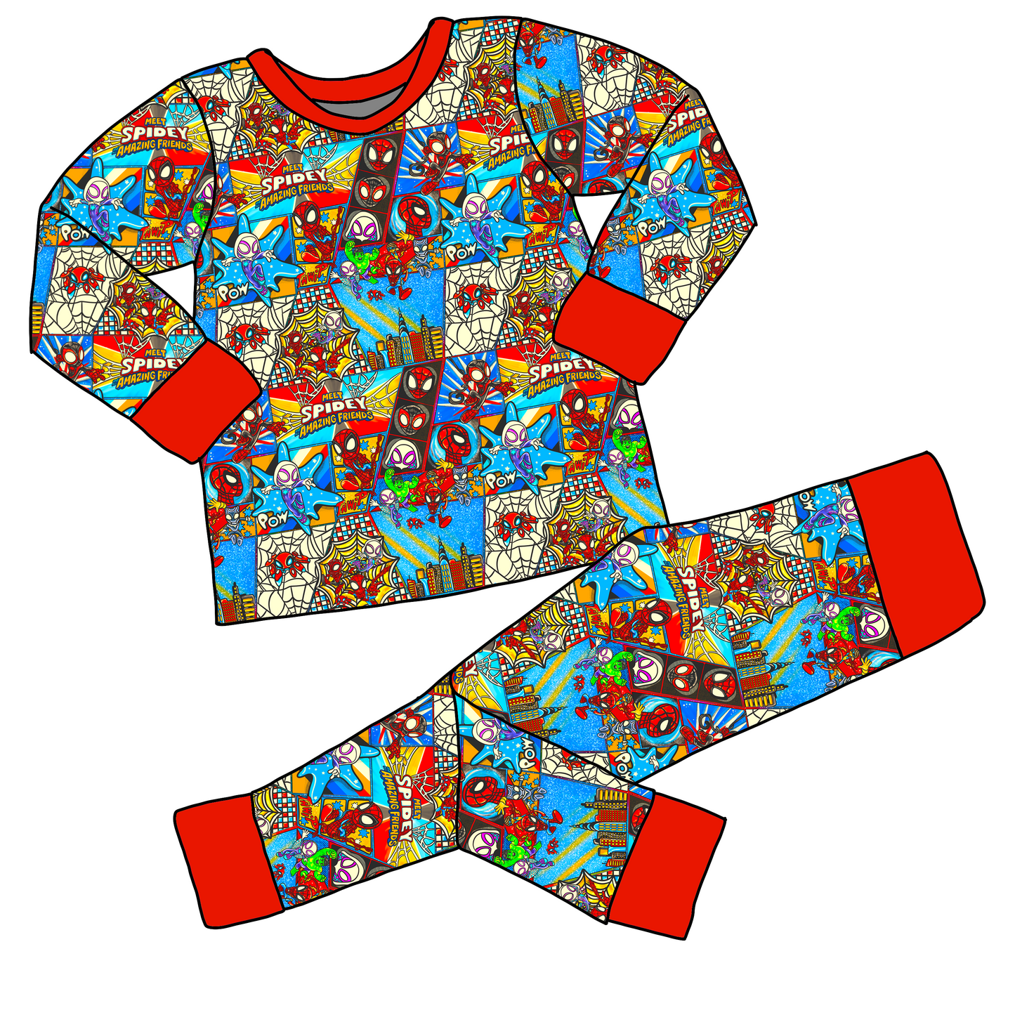RTS Long Sleeve and Pants Pajama Set - RED Spidey RED