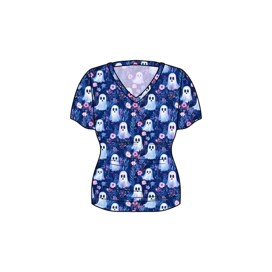 RTS Bamboo Adult  V-Neck Tee - Ghost Flowers