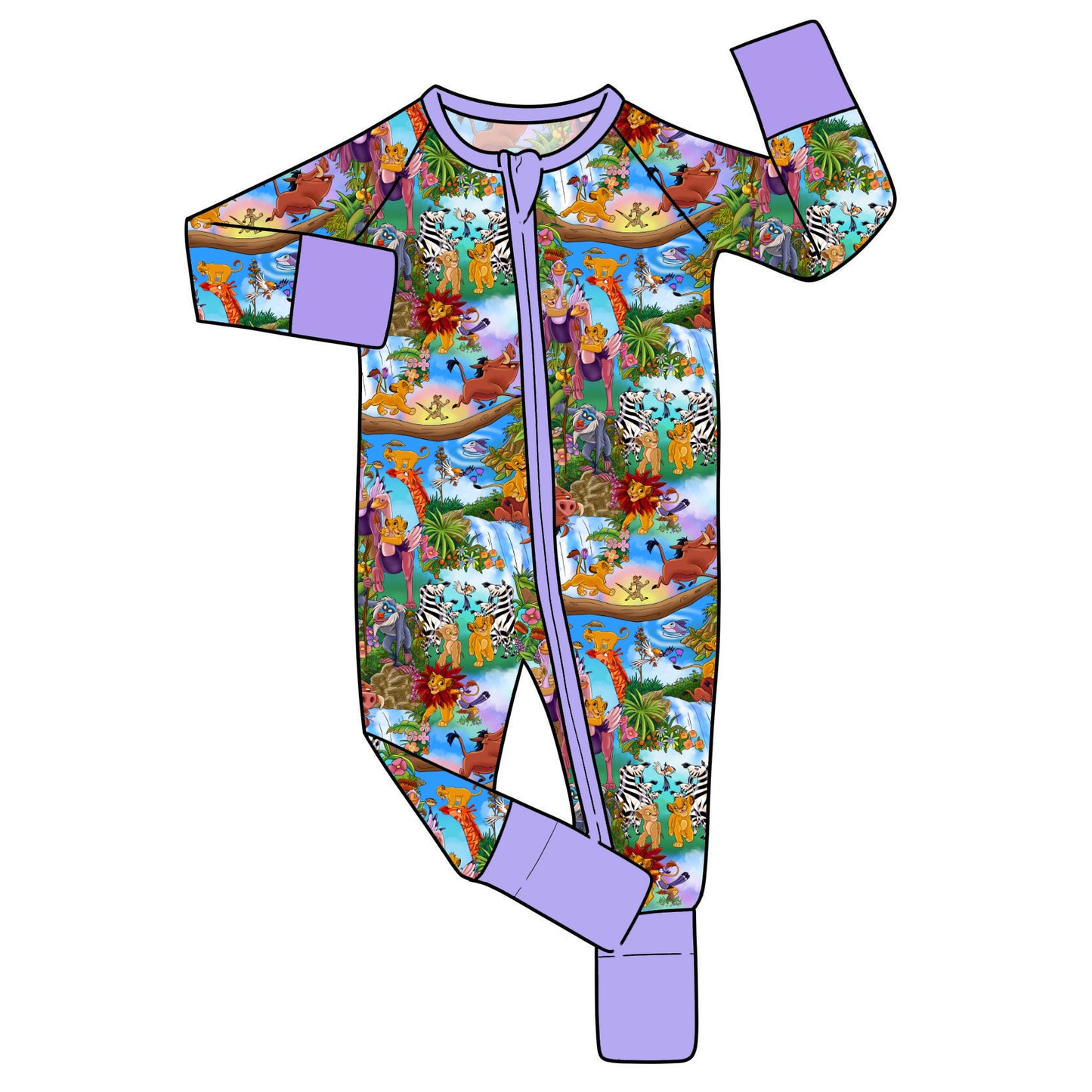 April Pre-Order Bamboo Convertible Zip Romper - PURPLE Hakuna Matata PURPLE