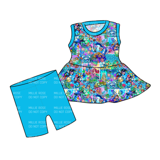 JAN Pre-Order Sleeveless Peplum and Shorts - Ocean Buddies