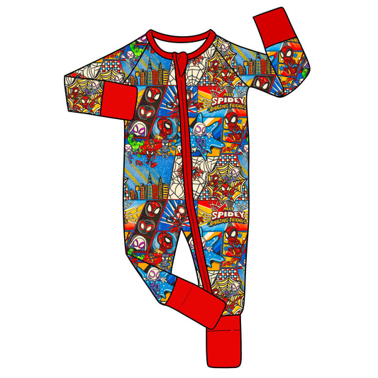 RTS Bamboo Convertible Zip Romper - RED Spidey RED