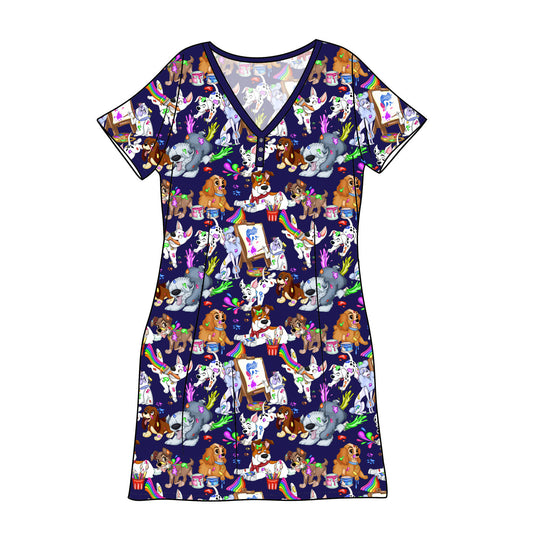 RTS Bamboo Adult Sleep Gown - Painting Pups