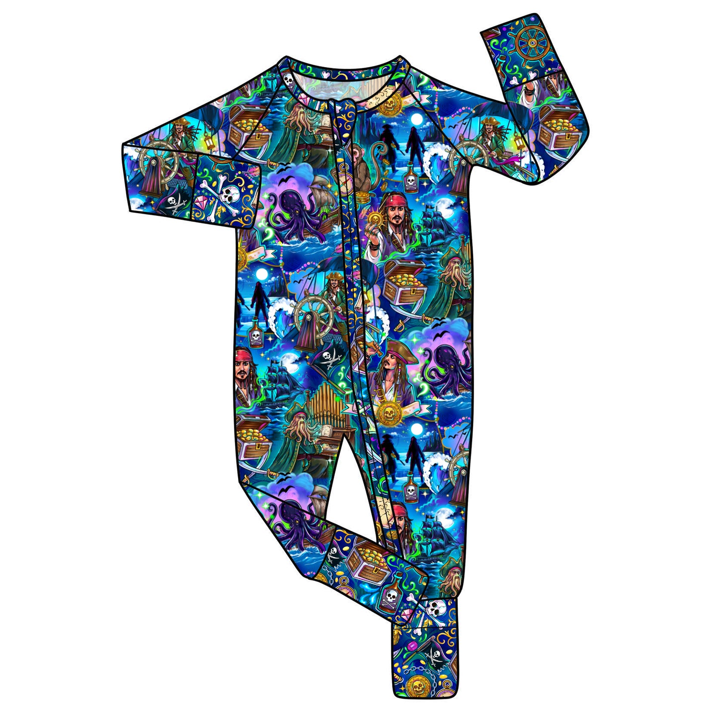 Sept/Oct Pre-Order Bamboo Convertible Zip Romper - Pirates