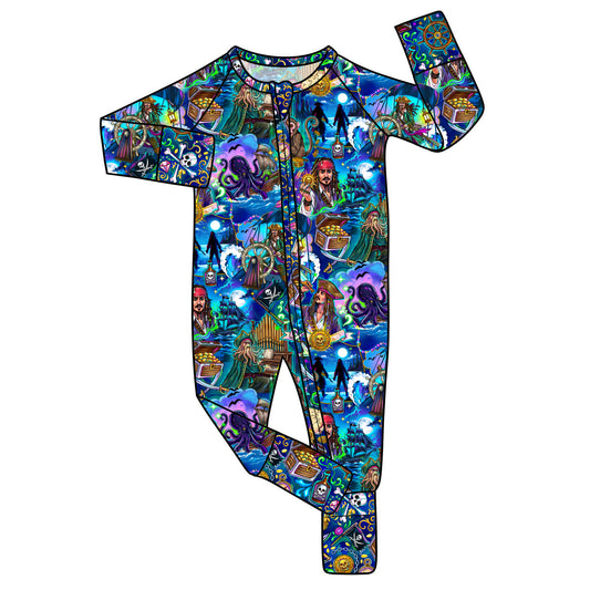 Sept/Oct Pre-Order Bamboo Convertible Zip Romper - Pirates