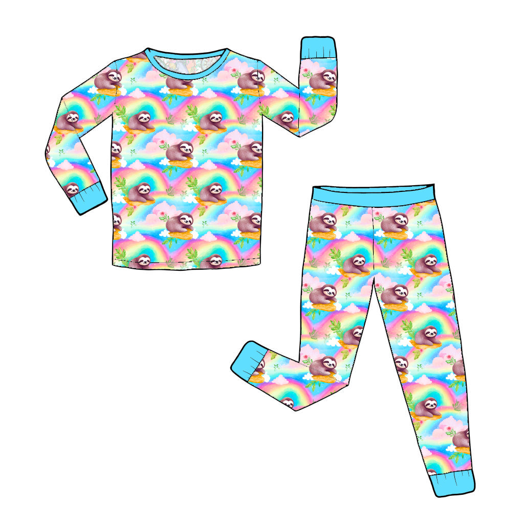 RTS Long Sleeve and Pants Pajama Set - Rainbow Sloths