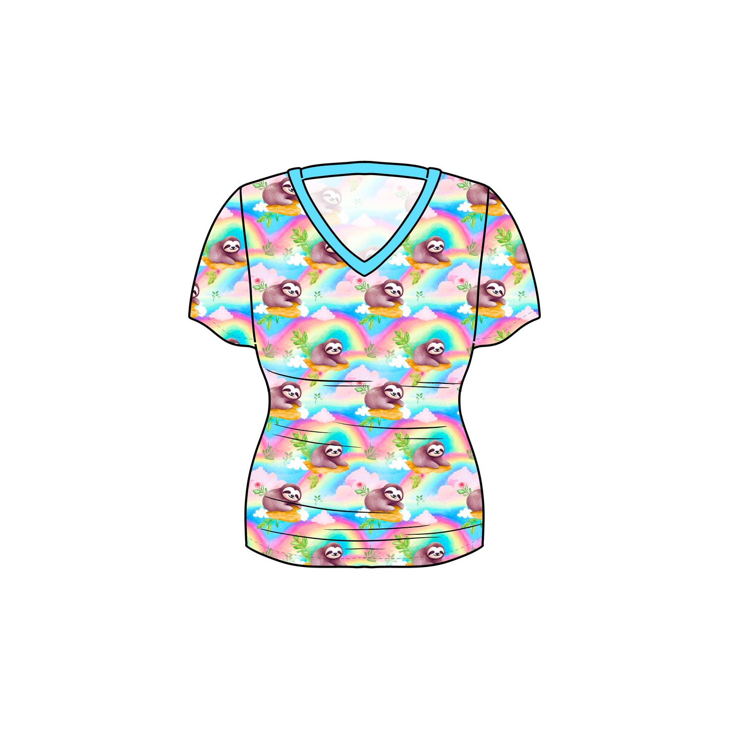 RTS Bamboo Adult V-Neck Tee - Rainbow Sloths