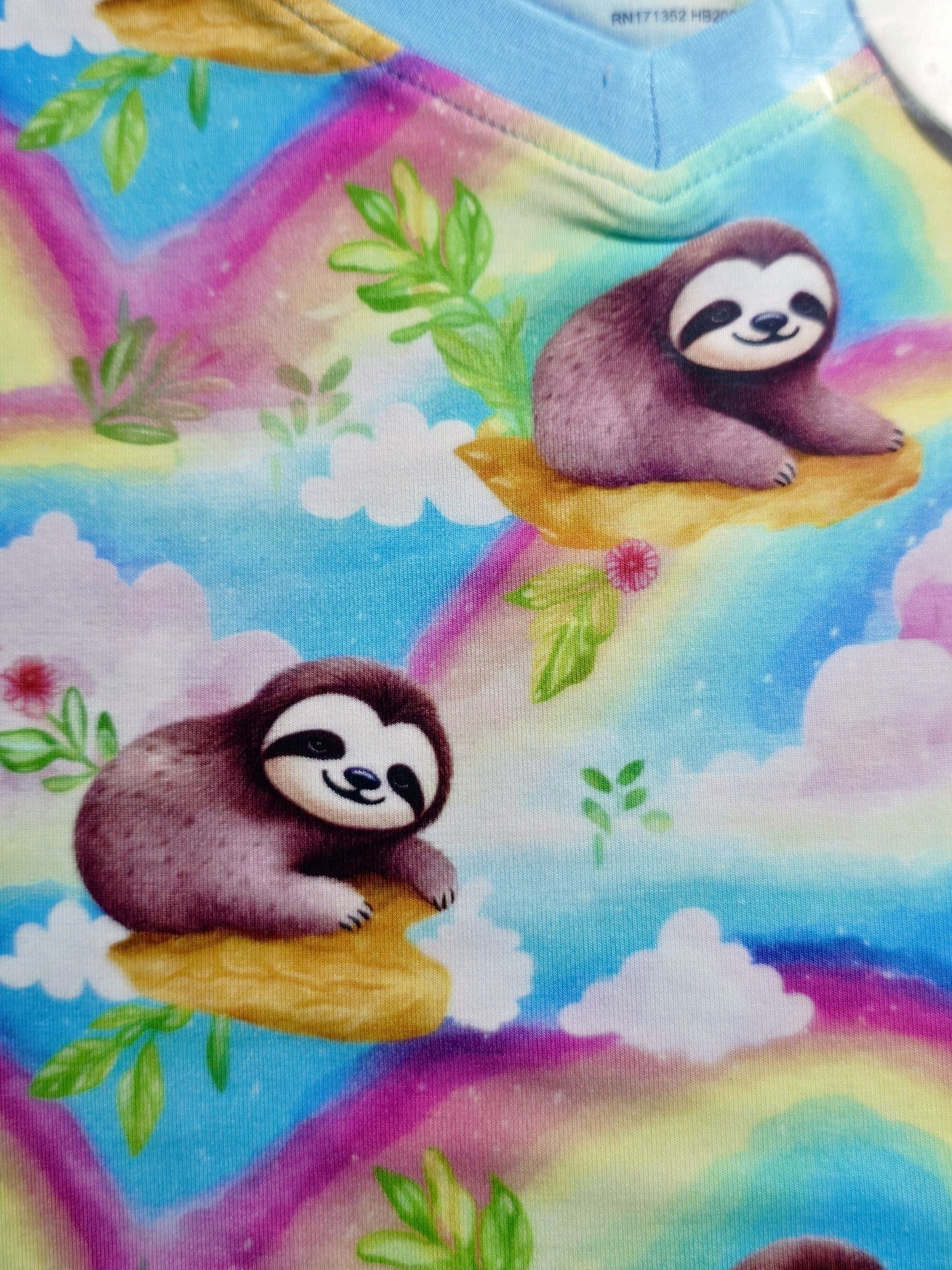 RTS Bamboo Adult V-Neck Tee - Rainbow Sloths