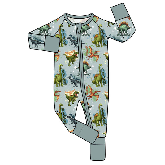 July Pre-Order Bamboo Convertible Zip Romper - Splatter Dinos