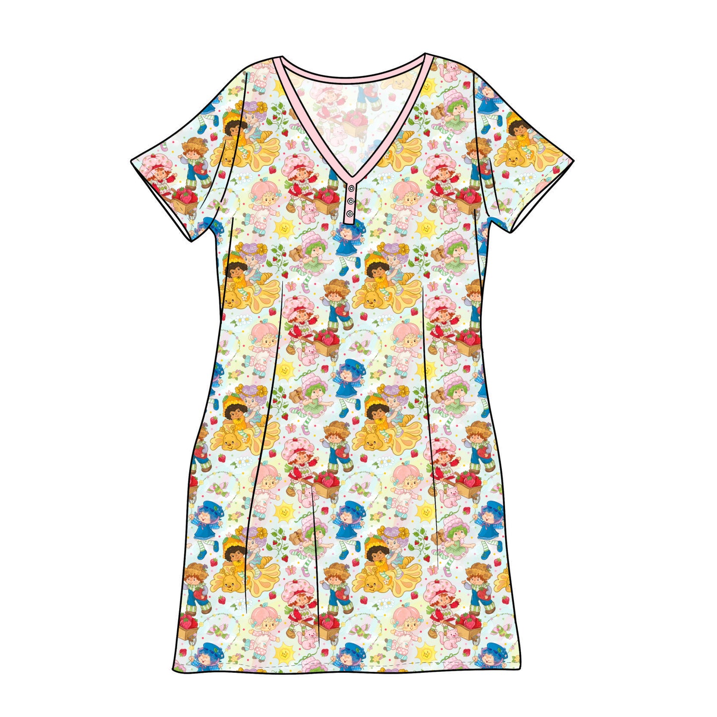 July Pre-Order Bamboo Adult Sleep Gown - Vintage Strawberry