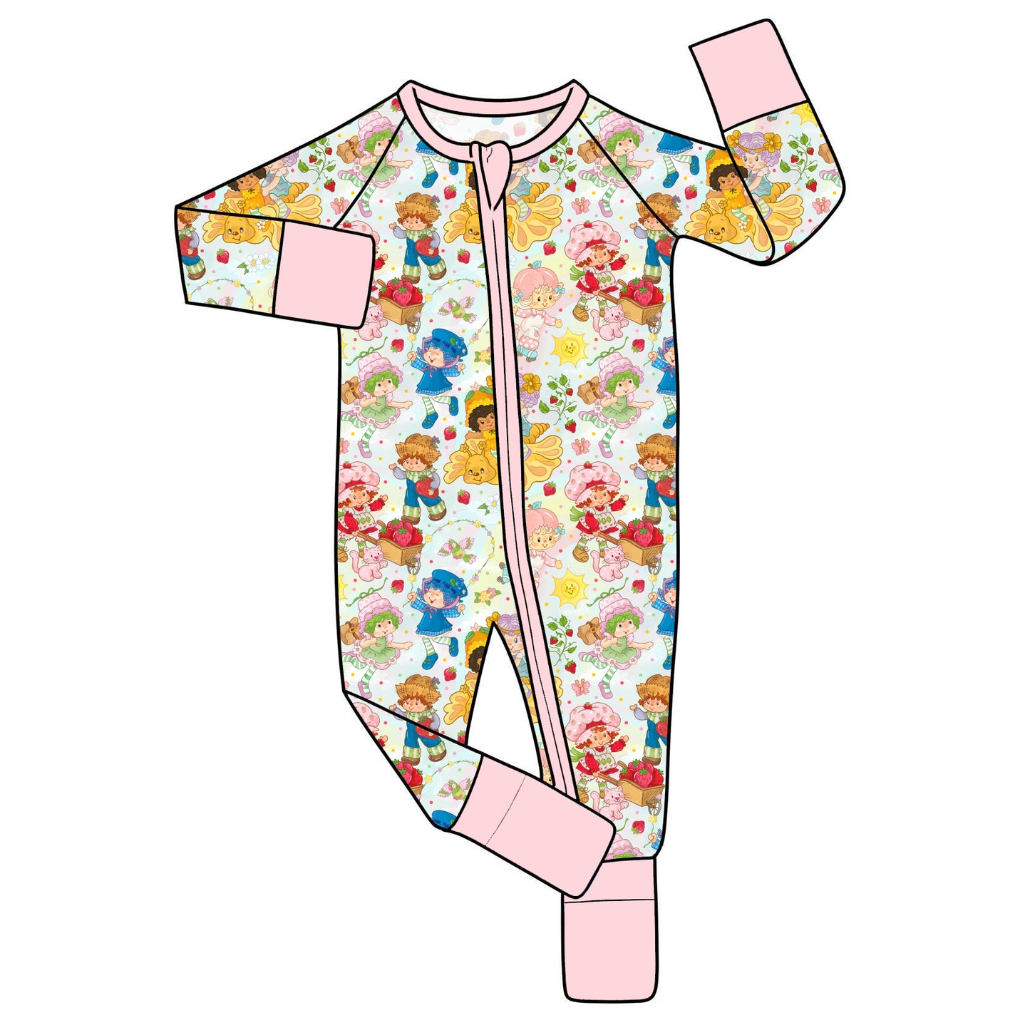 July Pre-Order Bamboo Convertible Zip Romper - Vintage Strawberry